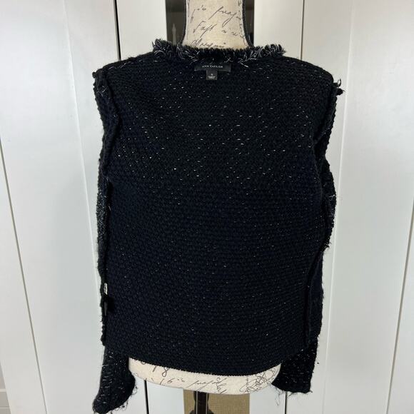 Ann Taylor Black & Silver Wool Blend Chunky Knit Tweed Blazer Jacket Size Small - Picture 8 of 12